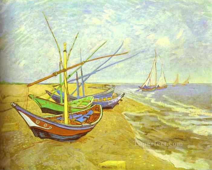 Fishing Boats on the Beach Post Impressionism Vincent van Gogh Oil Paintings